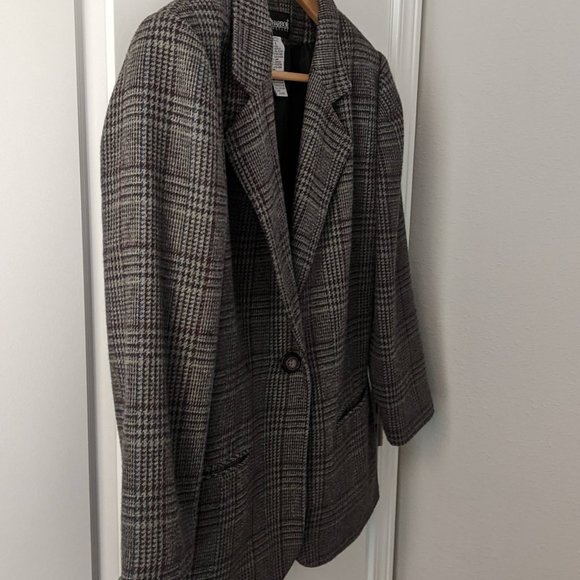 Sag Harbor Petite Wool Oversized Blazer Gray Plaid Tartan Vintage 6 Small 6P 0 - Picture 3 of 16